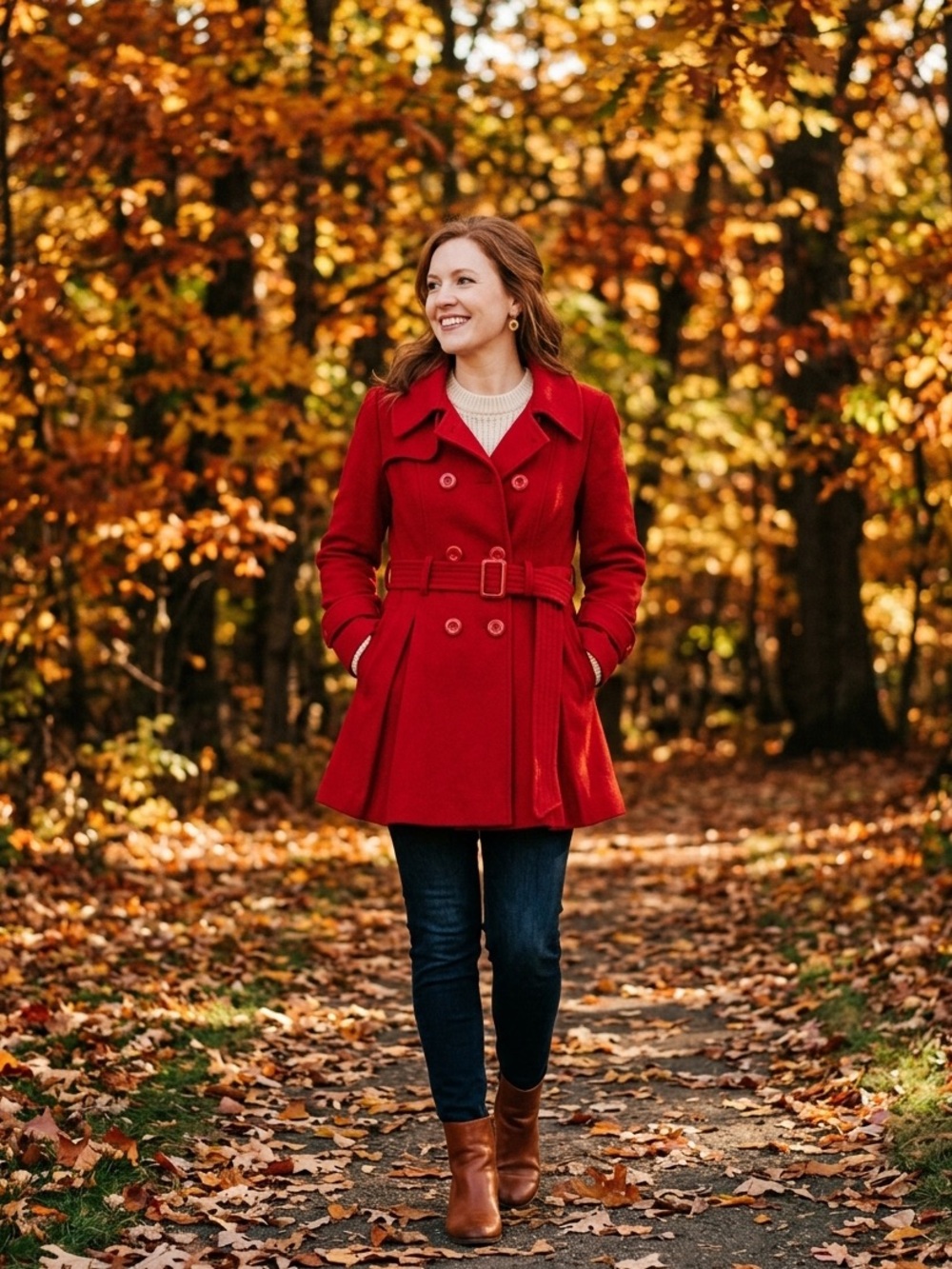 Moda International Women’s Red Double-Breasted Belted Coat